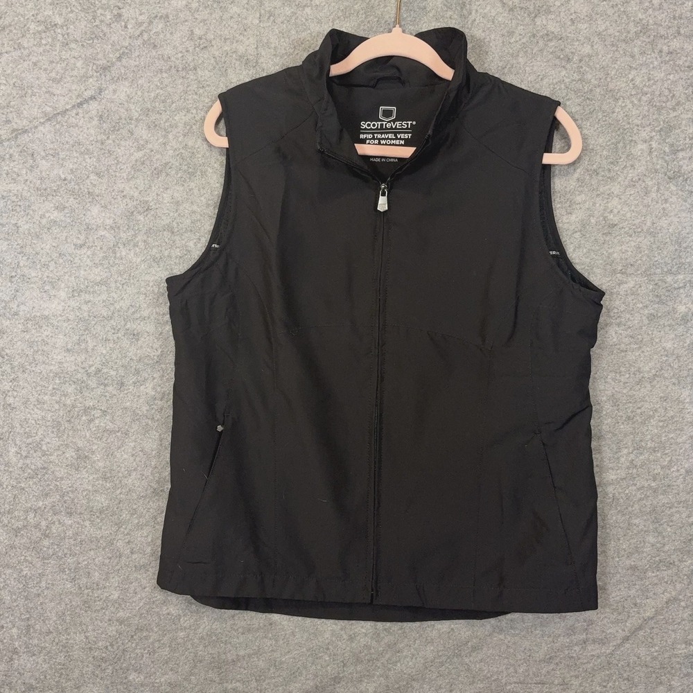 SCOTTeVEST RFID Travel Vest Womans Sz L Black Lined Hidden Pockets